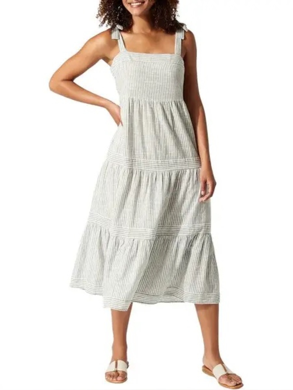 Tommy Bahama Shoreline Stripe Midi Cover-Up Dress Tea Leaf Size L NEW